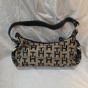 Tommy Hilfiger Monogram Black and Tan Shoulder Bag